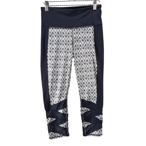Athleta Leggings Womens S Blue Mosaic Mantra Mesh Capri Activewear Stretch Yoga - Picture 2 of 14